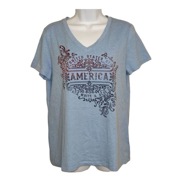 Women's Patriotic Graphic V-Neck Tee - Picture 1 of 3